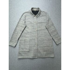 Eileen Fisher Jacket Womens Medium Gray Herringbone Organic Cotton Sustainable‎